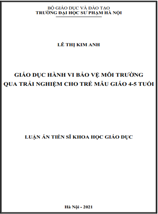 Luận án – Giáo dục hành vi bảo vệ môi trường qua trải nghiệm cho trẻ mẫu giáo 4-5 tuổi