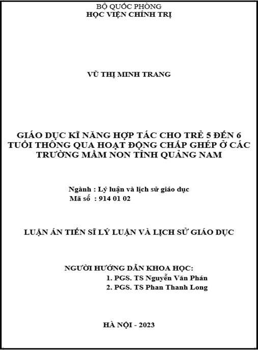 Luận án –  Giáo dục kĩ năng hợp tác cho trẻ 5 đến 6 tuổi thông qua hoạt động chắp ghép ở các trường mầm non tỉnh Quảng Nam