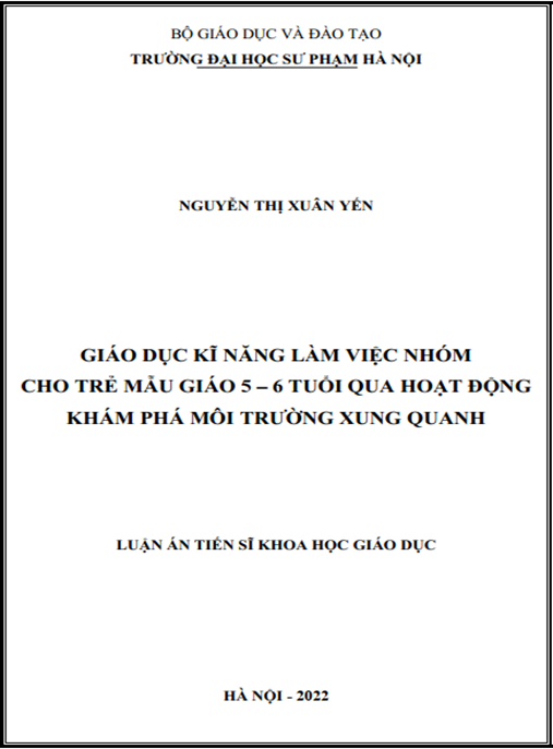 Luận án –  Giáo dục kĩ năng làm việc nhóm cho trẻ mẫu giáo 5 – 6 tuổi qua hoạt động khám phá môi trường xung quanh