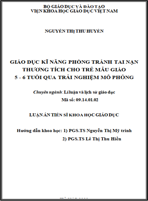 Luận án –  Giáo dục kĩ năng phòng tránh tai nạn thương tích cho trẻ mẫu giáo 5 – 6 tuổi qua trải nghiệm mô phỏng