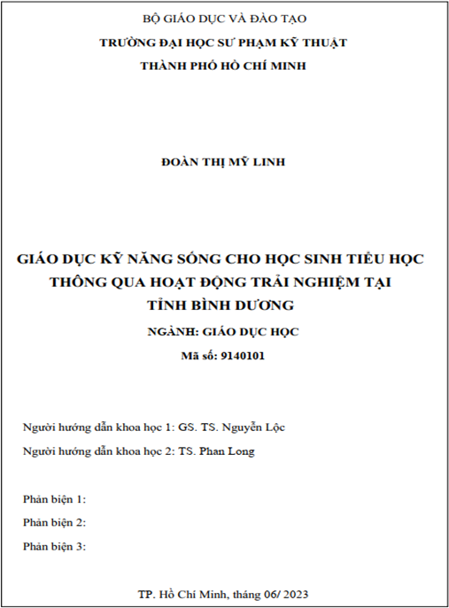 Luận án – Giáo dục kỹ năng sống cho học sinh tiểu học thông qua hoạt động trải nghiệm tại tỉnh Bình Dương