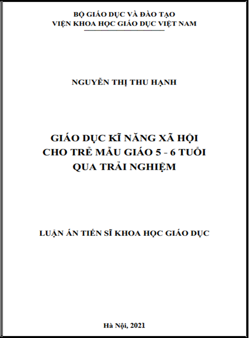 Luận án –  Giáo dục kỹ năng xã hội cho trẻ mẫu giáo 5 – 6 tuổi qua trải nghiệm