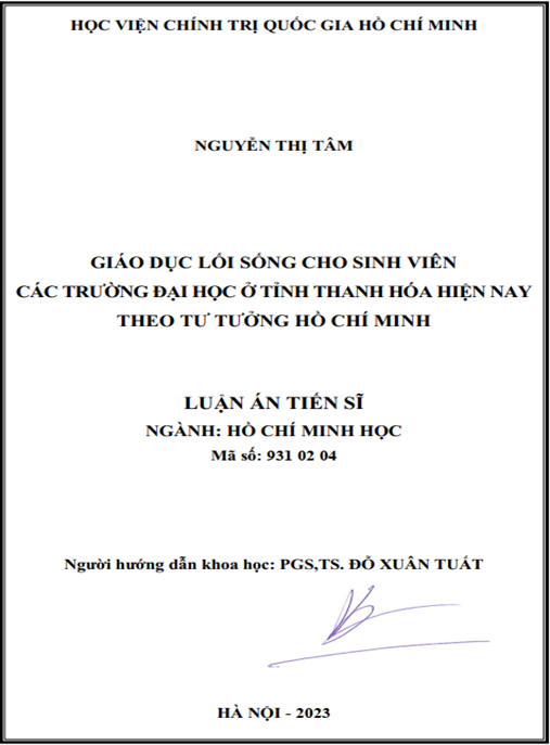 Luận án – Giáo dục lối sống cho sinh viên các trường đại học ở tỉnh Thanh Hóa hiện nay theo tư tưởng Hồ Chí Minh