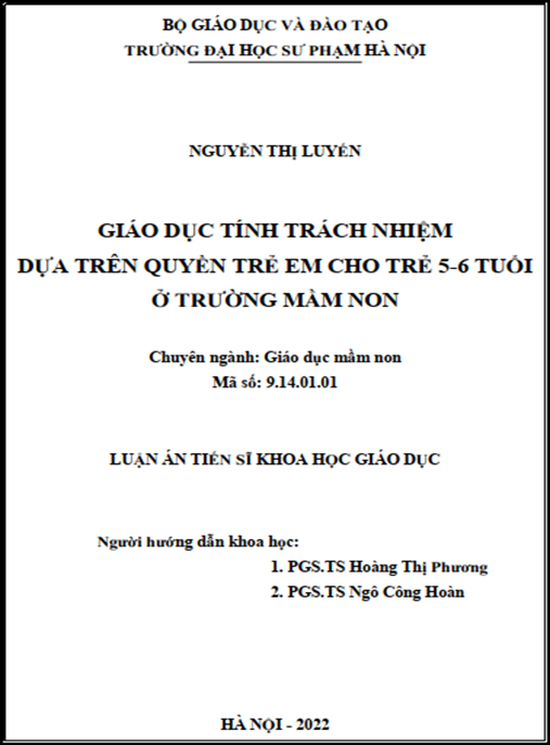 Luận án –  Giáo dục tính trách nhiệm dựa trên Quyền trẻ em cho trẻ 5-6 tuổi ở trường mầm non