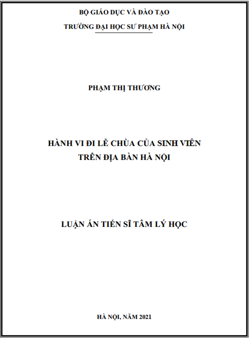 Luận án –  Hành vi đi lễ chùa của sinh viên trên địa bàn Hà Nội