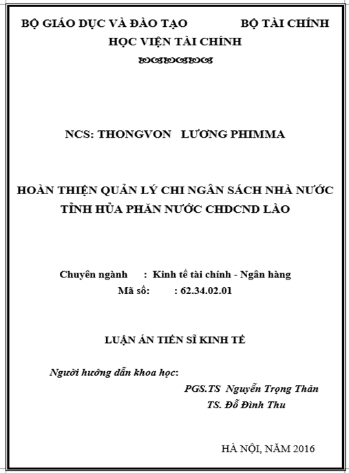 Luận án Hoàn thiện quản lý chi NSNN tỉnh Hủa phăn nước CHDCND Lào