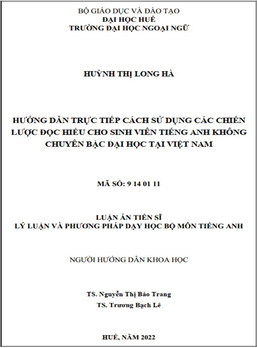 Luận án –  Hướng dẫn trực tiếp cách sử dụng các chiến lược đọc hiểu cho sinh viên tiếng Anh không chuyên bậc đại học tại Việt nam