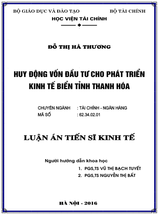 Luận án Huy động vốn đầu tư cho phát triển kinh tế biển tỉnh Thanh Hóa