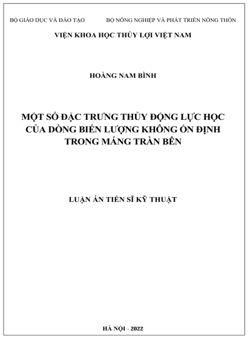 Luận án – Một số đặc trưng thủy động lực học của dòng biến lượng không định trong máng tràn bên