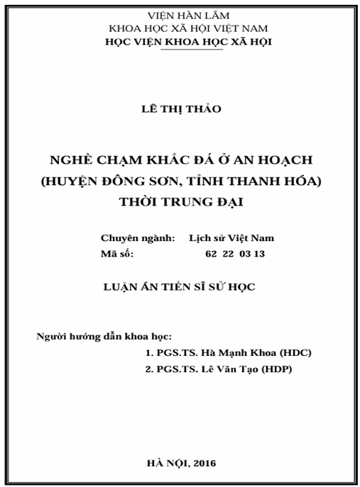 Luận án Nghề chạm khắc đá ở An Hoạch ( huyện Đông Sơn, Tỉnh Thanh Hóa) thời trung đại