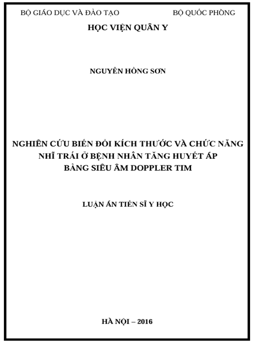 Luận án Nghiên Cứu Biến Đổi Kích Thước Và Chức Năng Nhĩ Trái Ở Bệnh Nhân Tăng Huyết Áp Bằng Siêu Âm Doppler Tim