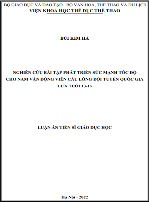 Luận án –  Nghiên cứu bài tập phát triển sức mạnh tốc độ cho nam vận động viên cầu lông đội tuyển quốc gia lứa tuổi 13-15