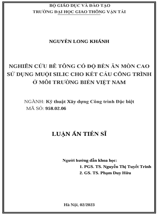 Luận án – Nghiên cứu bê tông có độ bền ăn mòn cao sử dụng muội silic cho kết cấu công trình ở môi trường biển Việt Nam