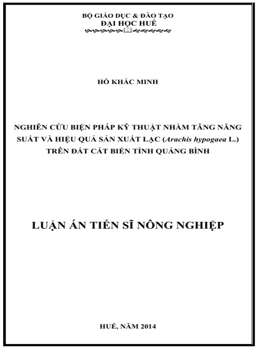 Luận án Nghiên cứu biện pháp kỹ thuật nhằm tăng năng suất và hiệu quả sản xuất lạc trên đất cát biển tỉnh Quảng Bình