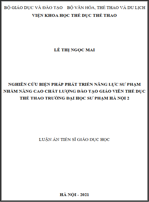 Luận án –  Nghiên cứu biện pháp phát triển năng lực sư phạm nhằm nâng cao chất lượng đào tạo giáo viên thể dục thể thao trường Đại học sư phạm Hà Nội 2