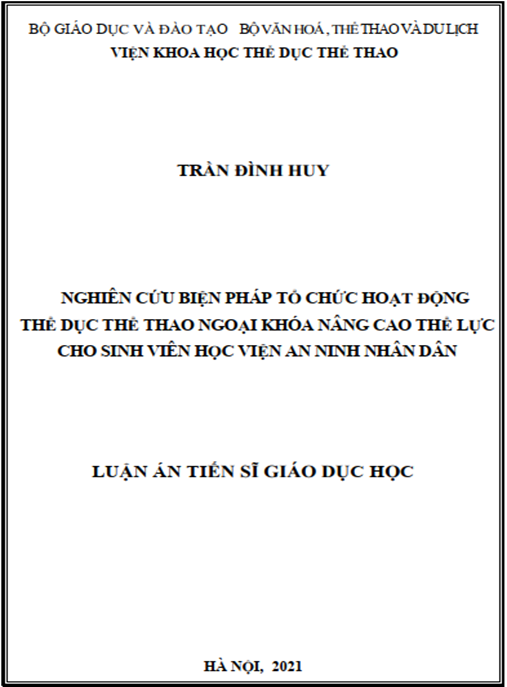 Luận án –  Nghiên cứu biện pháp tổ chức hoạt động thể dục thể thao ngoại khóa nâng cao thể lực cho sinh viên Học viện An ninh nhân dân