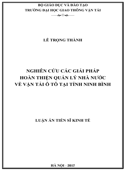 Luận án Nghiên cứu các giải pháp hoàn thiện quản lý nhà nước về vận tải ô tô tại tỉnh Ninh Bình