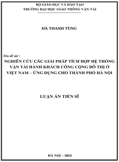 Luận án – Nghiên cứu các giải pháp tích hợp hệ thống vận tải hành khách công cộng đô thị ở Việt Nam – Ứng dụng cho thành phố Hà Nội