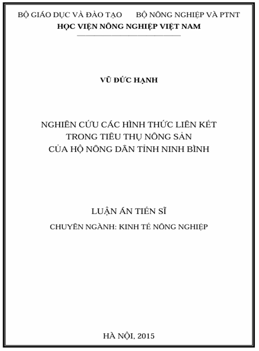 Luận án Nghiên cứu các hình thức liên kết trong tiêu thụ nông sản của hộ nông dân tỉnh Ninh Bình