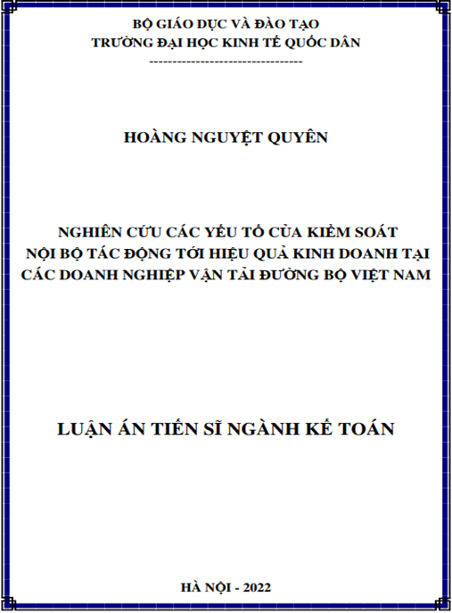 Luận án –  Nghiên cứu các yếu tố của kiểm soát nội bộ tác động tới hiệu quả kinh doanh tại các doanh nghiệp vận tải đường bộ Việt Nam