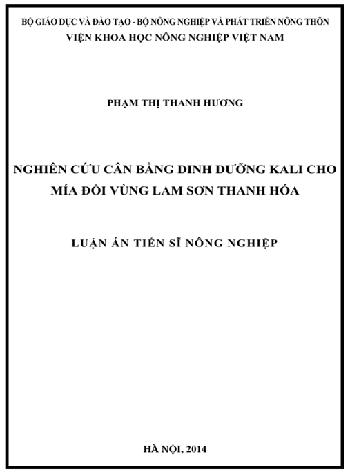 Luận án Nghiên cứu cân bằng dinh dưỡng Kali cho mía đồi vùng Lam Sơn Thanh Hóa