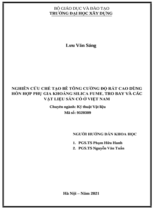 Luận án – Nghiên cứu chế tạo bê tông cường độ rất cao dùng hỗn hợp phụ gia khoáng silica fume, tro bay và các vật liệu sẵn có ở Việt Nam