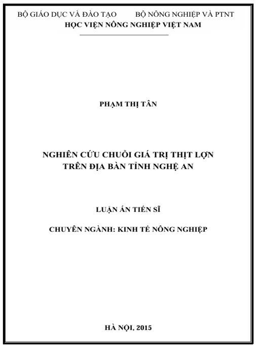 Luận án Nghiên cứu chuỗi giá trị thịt lợn trên địa bàn tỉnh Nghệ An
