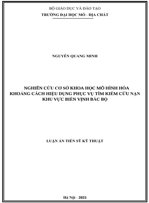 Luận án – Nghiên cứu cơ sở khoa học mô hình hóa khoảng cách hiệu dụng phục vụ tìm kiếm cứu nạn khu vực biển Vịnh Bắc Bộ