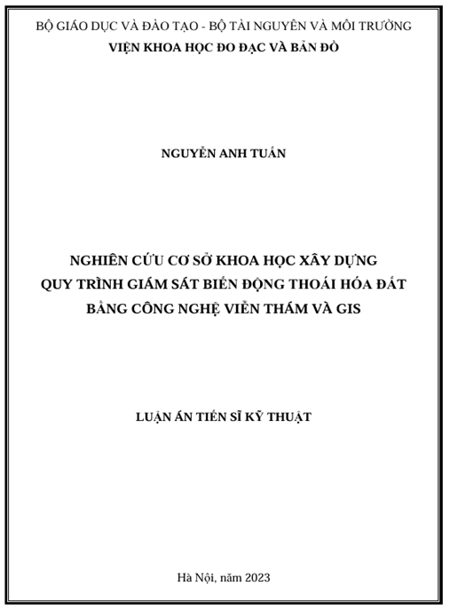 Luận án – Nghiên cứu cơ sở khoa học xây dựng quy trình giám sát biến động thoái hóa đất bằng công nghệ viễn thám và GIS