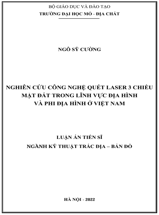 Luận án –  Nghiên cứu công nghệ quét laser mặt đất trong lĩnh vực địa hình và phi địa hình ở Việt Nam