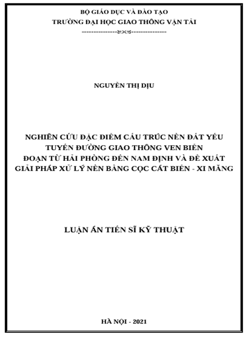 Luận án – Nghiên cứu đặc điểm cấu trúc nền đất yếu tuyến đường giao thông ven biển đoạn từ Hải Phòng đến Nam Định và đề xuất giải pháp xử lý nền bằng cọc cát biển-xi măng