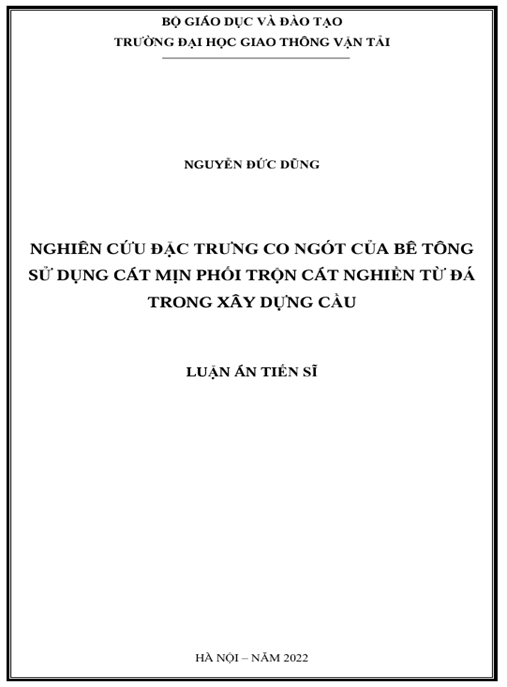 Luận án – Nghiên cứu đặc trưng co ngót của bê tông sử dụng cát mịn phối trộn cát nghiền từ đá trong xây dựng cầu
