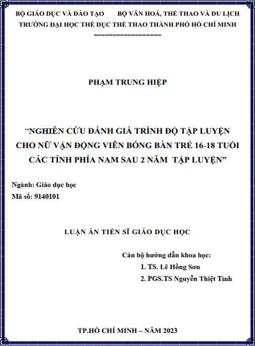 Luận án – Nghiên cứu đánh giá trình độ tập luyện cho nữ vận động viên bóng trẻ 16-18 tuổi các tỉnh khu vực phía Nam sau 2 năm tập luyện