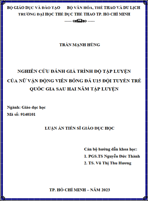 Luận án – Nghiên cứu đánh giá trình độ tập luyện của nữ vận động viên bóng đá U15 đội tuyển trẻ quốc gia sau hai năm tập luyện