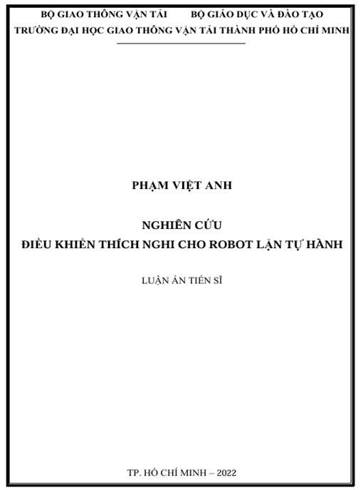 Luận án – Nghiên cứu điều khiển thích nghi cho Robot lặn tự hành
