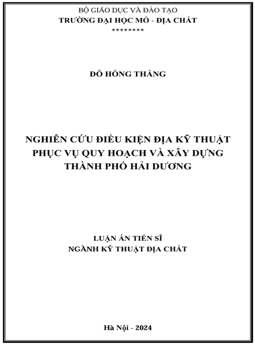 Luận án – Nghiên cứu điều kiện địa kỹ thuật phục vụ xây dựng và quy hoạch thành phố Hải Dương