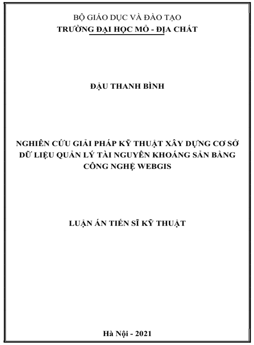 Luận án – Nghiên cứu giải pháp kỹ thuật xây dựng cơ sở dữ liệu quản lý tài nguyên khoáng sản bằng công nghệ WebGIS
