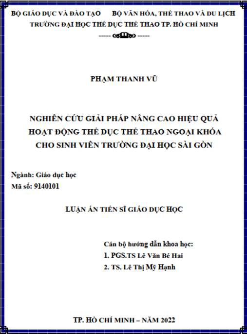 Luận án –  Nghiên cứu giải pháp nâng cao hiệu quả hoạt động thể dục thể thao ngoại khóa cho sinh viên trường Đại học Sài Gòn