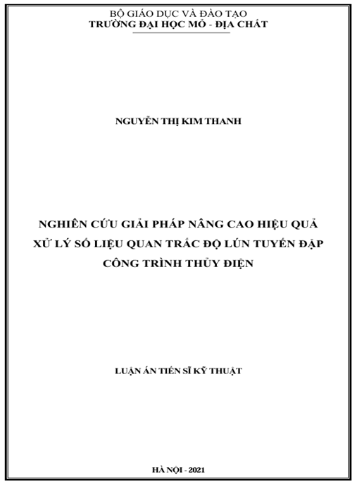 Luận án – Nghiên cứu giải pháp nâng cao hiệu quả xử lý số liệu quan trắc độ lún tuyến đập công trình thủy điện
