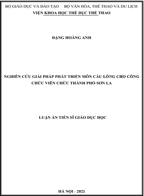 Luận án –  Nghiên cứu giải pháp phát triển môn Cầu lông cho công chức viên chức thành phố Sơn La