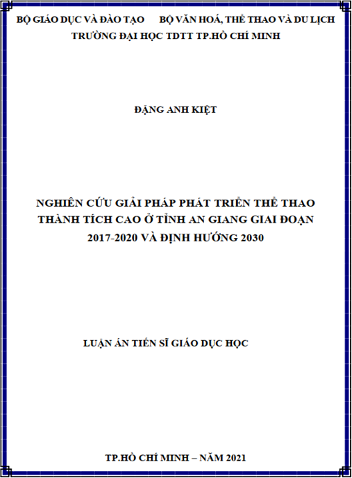 Luận án –  Nghiên cứu giải pháp phát triển thể thao thành tích cao ở tỉnh An Giang giai đoạn 2017-2020 và định hướng 2030