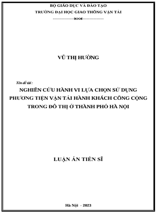 Luận án – Nghiên cứu hành vi lựa chọn sử dụng phương tiện vận tải hành khách công cộng trong đô thị ở Thành phố Hà Nội