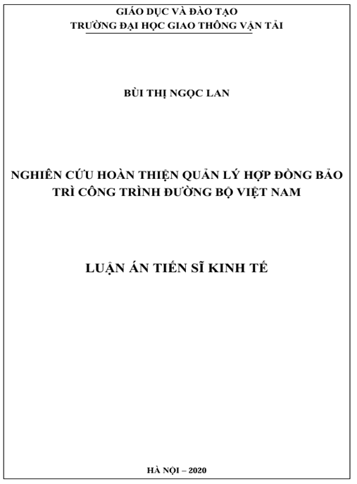 Luận án Nghiên cứu hoàn thiện quản lý hợp đồng bảo trì công trình đường bộ Việt Nam