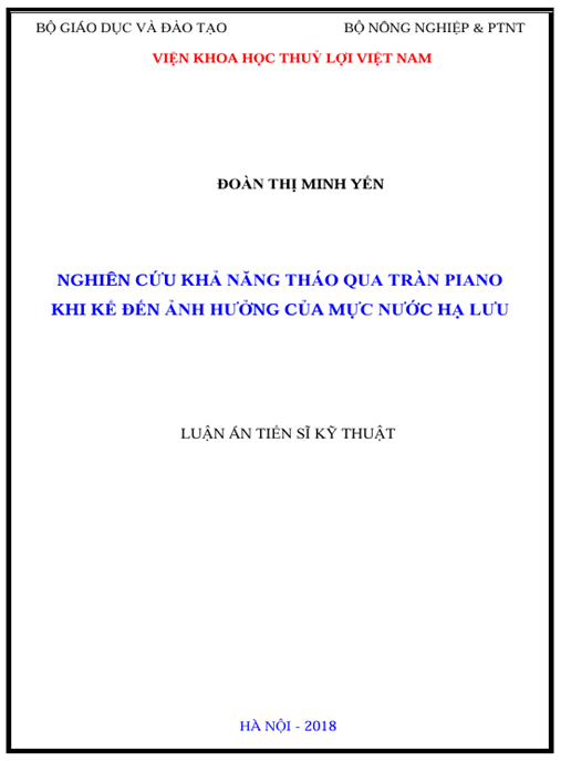 Luận án Nghiên cứu khả năng tháo qua tràn piano khi kể đến ảnh hướng của mực nước hạ lưu