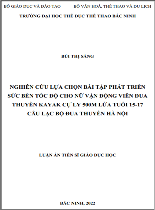 Luận án –  Nghiên cứu lựa chọn bài tập phát triển sức bền tốc độ cho nữ vận động viên đua thuyền Kayak cự ly 500m lứa tuổi 15 – 17 Câu lạc bộ đua thuyền Hà Nội