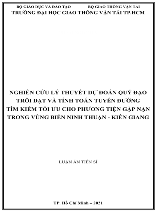 Luận án – Nghiên cứu lý thuyết dự đoán quỹ đạo trôi dạt và tính toán tuyến đường tìm kiếm tối ưu cho phương tiện gặp nạn trong vùng biển Ninh Thuận – Kiên Giang