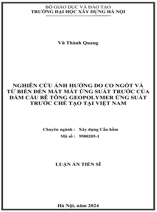 Luận án – Nghiên cứu mất mát ứng suất trước do co ngót, từ biến của dầm bê tông Geopolymer (GPC) ứng suất trước (UST) chế tạo tại Việt Nam