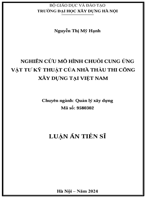 Luận án – Nghiên cứu mô hình chuỗi cung ứng vật tư kỹ thuật của nhà thầu thi công xây dựng tại Việt Nam