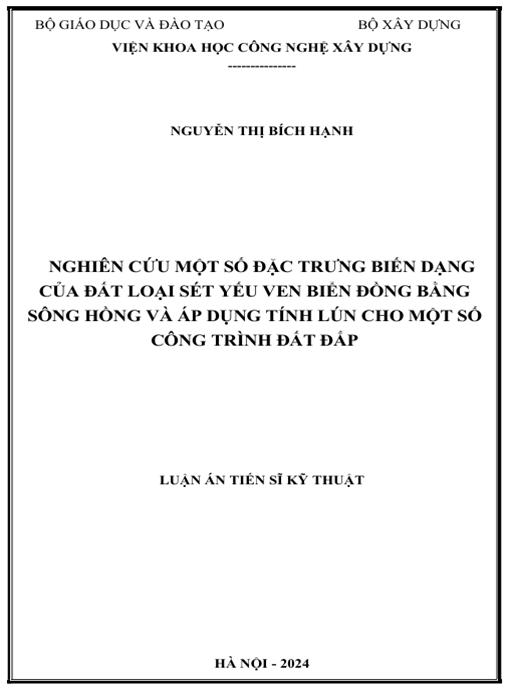 Luận án – Nghiên cứu một số đặc trưng biến dạng của đất loại sét yếu ven biển đồng bằng sông Hồng và áp dụng tính lún cho một số công trình đất đắp