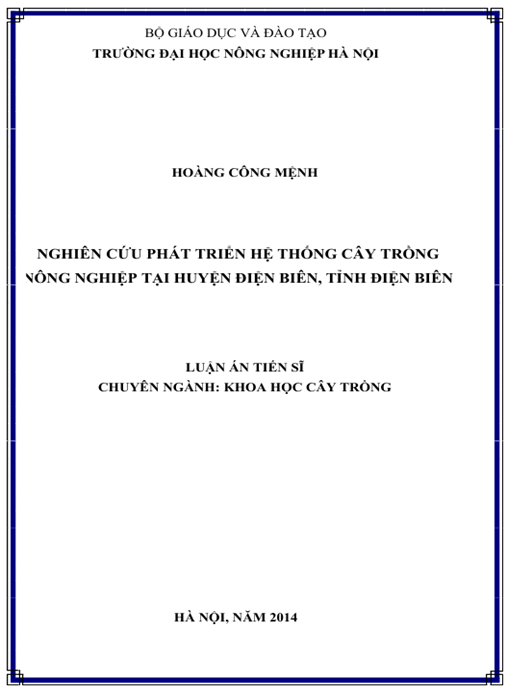 Luận án Nghiên cứu phát triển hệ thống cây trồng nông nghiệp tại huyện Điện Biên tỉnh Điện Biên
